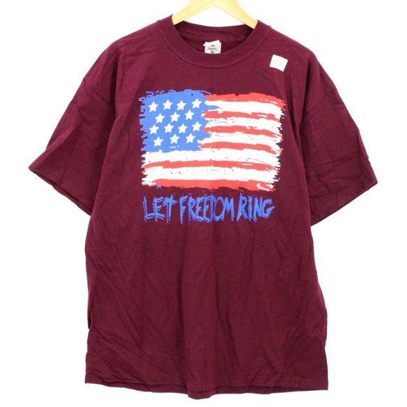 Vintage Gold Basicss Label T-Shirt Men's Burgundy Big USA Flag Graphic XL 90's - Picture 1 of 8